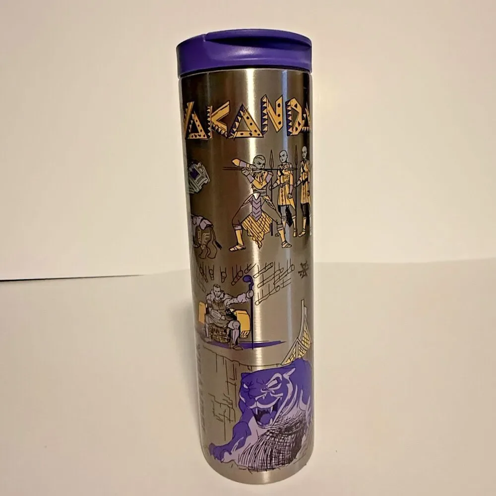 Starbucks Marvel Wakanda Black Panther Stainless Steel Tumbler 2023 Purple Lid